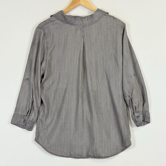 Hester & Orchard Washed Grey Tencel 3/4 Sleeve Shirt Top Tunic Women's Medium - Picture 4 of 6